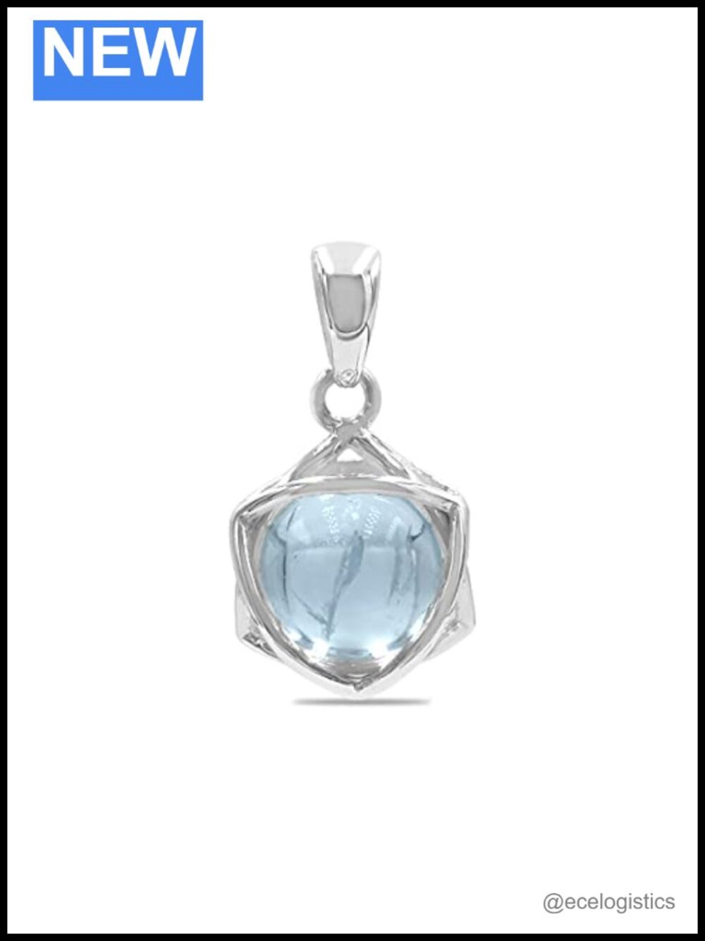 Aquamarine 10mm Gemstone Sphere Pendant 925 Sterling Silver Star